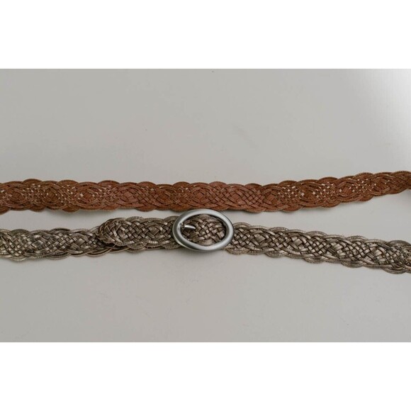 Talbots Womens gold tone Leather Woven Braided Silver Oval Buckle Belt 3X - Picture 1 of 5